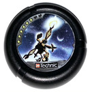 LEGO Black Technic Bionicle Weapon Throwing Disc with Jet / Judge, 6 pips, holding up glowing disk (32171)