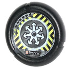 LEGO Black Technic Bionicle Weapon Throwing Disc with White Arrows and Yellow and Black Danger Stripes Pattern (32171)