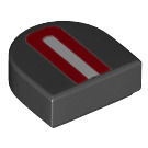 LEGO Zwart Tegel 1 x 1 Halve Oval met Rood en Wit Lines (24246 / 49123)
