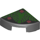 LEGO Zwart Tegel 1 x 1 Kwart Cirkel met Green Palm Bladeren (25269 / 82889)