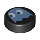 LEGO Black Tile 1 x 1 Round with Blue Pacman Ghost (35380 / 103633)