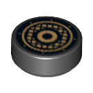 LEGO Black Tile 1 x 1 Round with Gold Circles (98138)