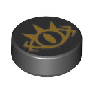 LEGO Black Tile 1 x 1 Round with Gold Goblin Eye Logo (31798 / 98138)