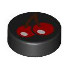 LEGO Black Tile 1 x 1 Round with Red Pacman Cherries (35380 / 103632)