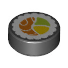 LEGO Zwart Tegel 1 x 1 Rond met Sushi (25413 / 98138)