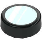 LEGO Zwart Tegel 1 x 1 Rond met Wit Reflection Lines aan Licht Aqua (35380 / 79537)