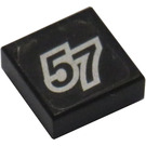 LEGO Schwarz Fliese 1 x 1 mit "57" mit Silber Outline  Aufkleber mit Nut (3070)