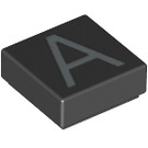 LEGO Black Tile 1 x 1 with 'A' with Groove (11520 / 13406)
