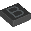 LEGO Zwart Tegel 1 x 1 met 'B' met groef (11532 / 13407)