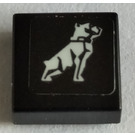 LEGO Schwarz Fliese 1 x 1 mit Hund / Bulldog Aufkleber mit Nut (3070)