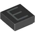 LEGO Black Tile 1 x 1 with 'E' with Groove (11541 / 13411)