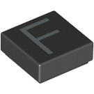 LEGO Black Tile 1 x 1 with 'F' with Groove (11542 / 13412)