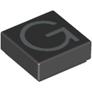 LEGO Zwart Tegel 1 x 1 met 'G' met groef (11544 / 13413)