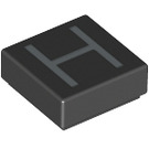 LEGO Zwart Tegel 1 x 1 met 'H' met groef (11546 / 13416)