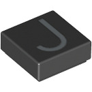 LEGO Black Tile 1 x 1 with 'J' with Groove (11553 / 13418)