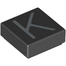 LEGO Black Tile 1 x 1 with Letter K with Groove (11555 / 13419)