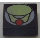 LEGO Black Tile 1 x 1 with Life On Mars green oval and red dot pattern with Groove (3070)