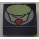 LEGO Black Tile 1 x 1 with Life On Mars Green Oval and Red Dot with Groove (3070 / 84536)