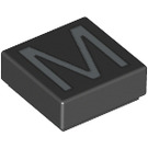 LEGO Black Tile 1 x 1 with 'M' with Groove (11558 / 13421)