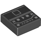 LEGO Zwart Tegel 1 x 1 met Music Player Screen en Buttons met groef (3070 / 72312)