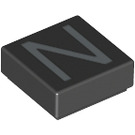 LEGO Black Tile 1 x 1 with "N" with Groove (11560 / 13422)