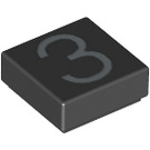 LEGO Black Tile 1 x 1 with Number 3 with Groove (11600 / 13441)