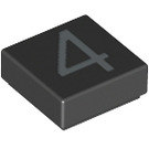 LEGO Black Tile 1 x 1 with Number 4 with Groove (11604 / 13442)