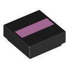LEGO Zwart Tegel 1 x 1 met Pink stripe met groef (3070 / 103638)