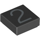 LEGO Black Tile 1 x 1 with Silver "2" with Groove (11596 / 13440)