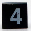LEGO Schwarz Fliese 1 x 1 mit Weiß Number 4 mit Nut (3070)