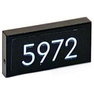 LEGO Black Tile 1 x 2 with '5972' Sticker with Groove (3069)
