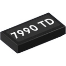 LEGO Zwart Tegel 1 x 2 met ‘7990 TD’ Number Plaat Sticker met groef (3069)