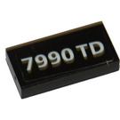 LEGO Zwart Tegel 1 x 2 met '7990 TD' Sticker met groef (3069)