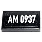LEGO Black Tile 1 x 2 with AM 0937 License Plate  Sticker with Groove (3069)