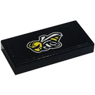 LEGO Black Tile 1 x 2 with Angry Bee Sticker with Groove (3069)