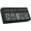 LEGO Black Tile 1 x 2 with 'AZKABAN PRISON' and '93' with Groove (3069)