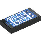 LEGO Svart Tile 1 x 2 med Svart Smartphone med Rille (3069 / 73893)