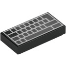 LEGO Zwart Tegel 1 x 2 met Blank PC Keyboard met groef (73688 / 100218)