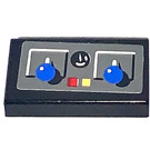 LEGO Black Tile 1 x 2 with Blue Joysticks Sticker with Groove (3069)