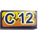 LEGO Black Tile 1 x 2 with 'C 12' Sticker with Groove (3069)
