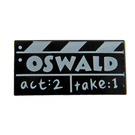 LEGO Zwart Tegel 1 x 2 met Clap 'OSWALD', 'act:2', 'take:1' met groef (3069 / 102001)