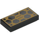 LEGO Black Tile 1 x 2 with Gold Hexagons with Groove (3069 / 105883)