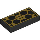 LEGO Black Tile 1 x 2 with Gold Hexagons with Groove (3069 / 105883)