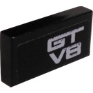 LEGO Black Tile 1 x 2 with GT V8 Sticker with Groove (3069)
