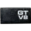 LEGO Black Tile 1 x 2 with 'GT V8' Sticker with Groove (3069)