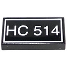 LEGO Black Tile 1 x 2 with "HC514" with Groove (3069)