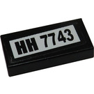 LEGO Zwart Tegel 1 x 2 met 'HH 7743' Sticker met groef (3069)