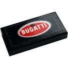 LEGO Zwart Tegel 1 x 2 met logo Bugatti Sticker met groef (3069)