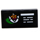 LEGO Black Tile 1 x 2 with Orange / Red / Green Flower and White Lines Sticker with Groove (3069)