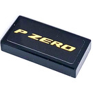 LEGO Zwart Tegel 1 x 2 met P ZERO Sticker met groef (3069)
